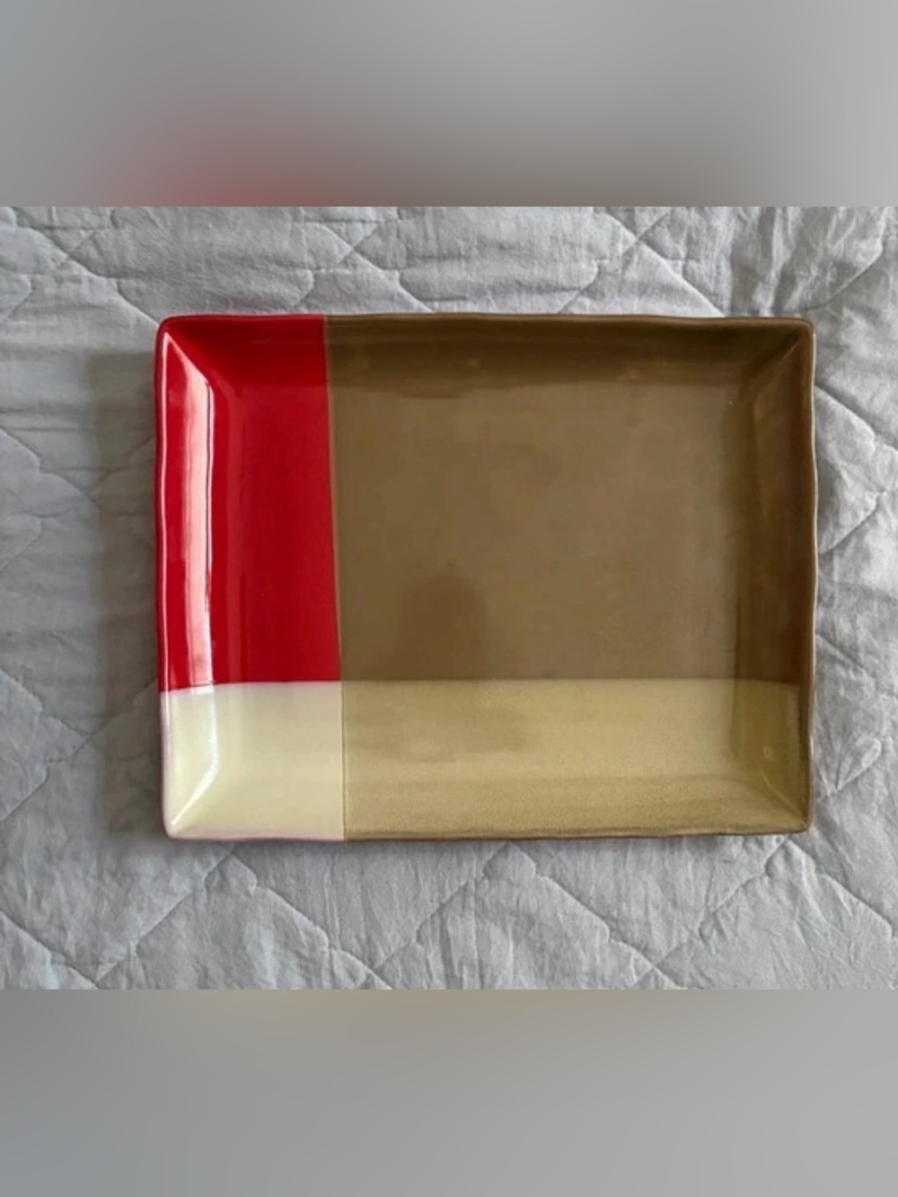 Sango Modern Colorblock Rectangular Serving Tray - Red, Tan, Cream
